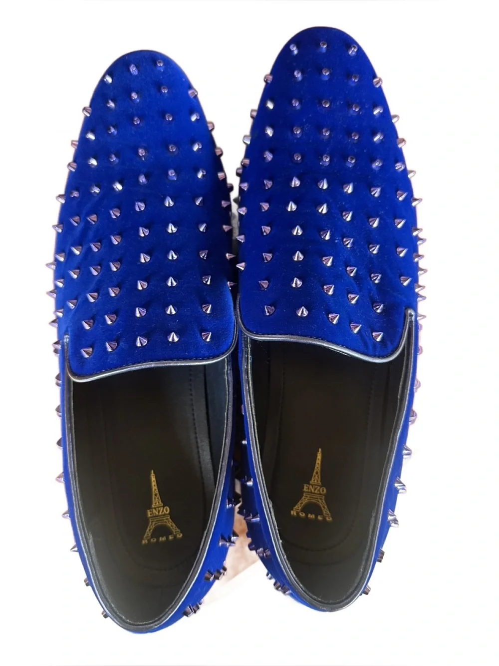 Enzo Blue Studded Velvet Slip-On Formal Dress Loafers for Men